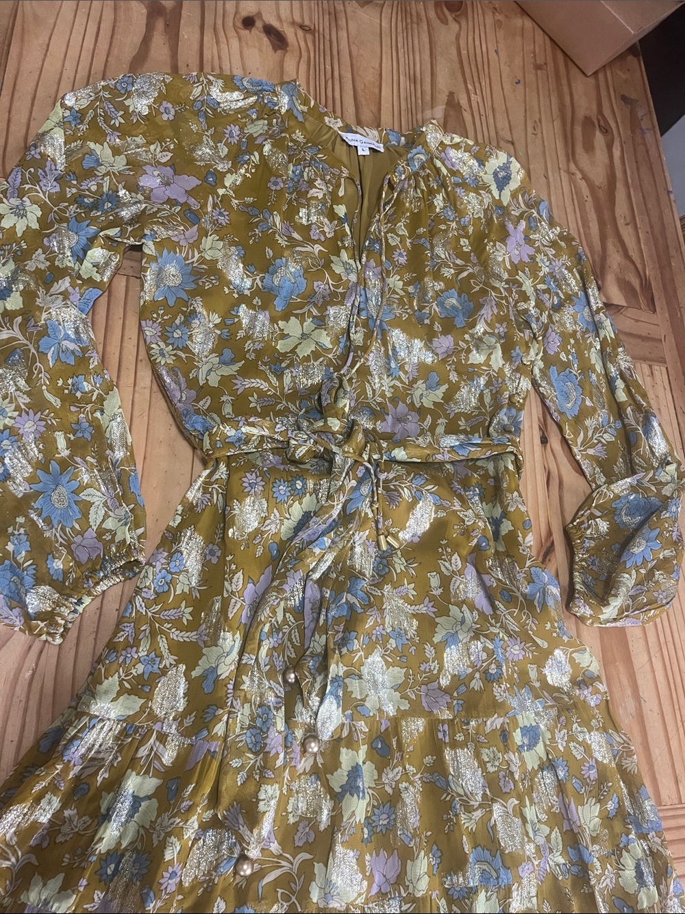 Karina Grimaldi Mustard Floral V-Neck Maxi Dress - Picture 4 of 15